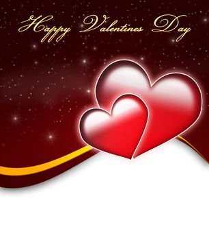 Valentines Day Card with Happy Valentines Day text and two big hearts - all in red and gold