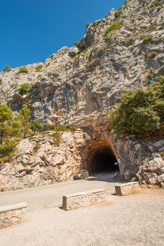 Tunnel entrance with car at Mallorca, Spain