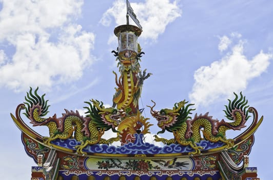 Colorful dragon statue on chinese temple roof