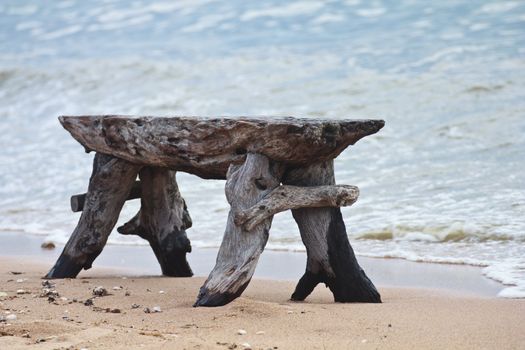 Wooden bench in front of the sea