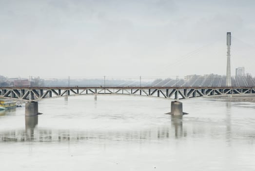 Swietokrzyski bridge over the Vistual River, Warsaw, Poland.