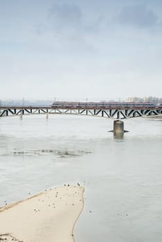 Swietokrzyski bridge over the Vistual River, Warsaw, Poland.