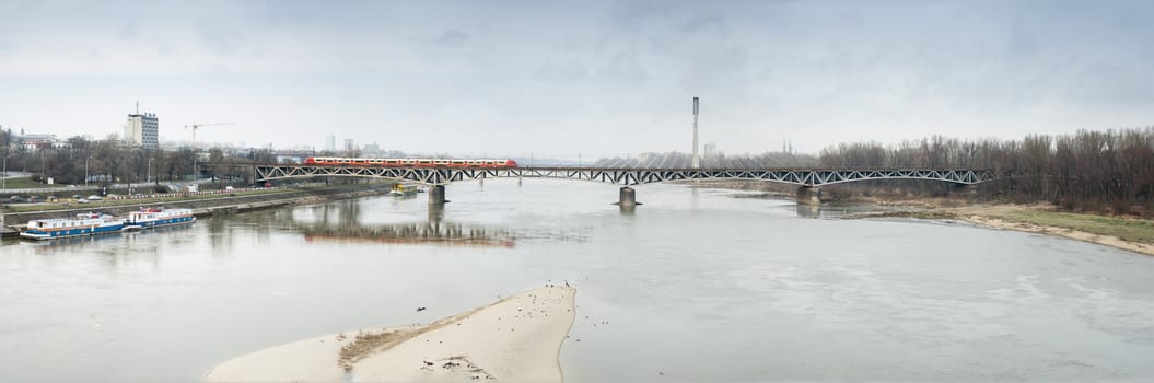 Panoramic Warsaw Secene of Swietokrzyski Bridge, Poland.