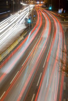 Car light trail on busy highways.