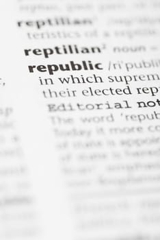 Macro image of dictionary word: Republic.