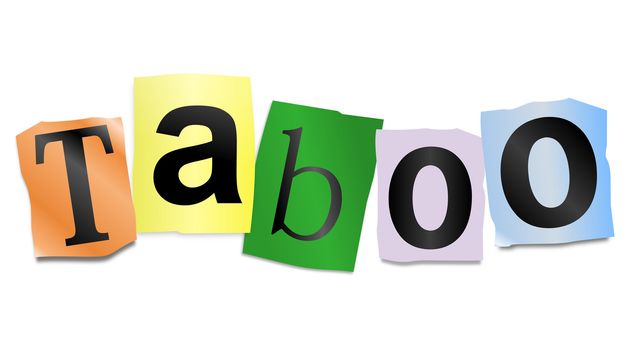 Illustration depicting cutout printed letters arranged to form the word taboo.