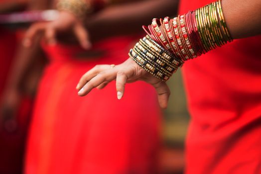 Close up of a devotee's hand at Thaipusam event celebrating Lord Murugan, Batu Caves, Kuala Lumpur, Malaysia