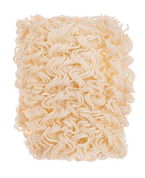A block of Asian ramen instant noodles isolated on white background