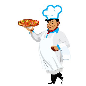 Funny Chef and italian pizza