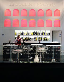 Italian wines tasting area at at BIT, International Tourism Exchange Exhibition in Milan, Italy.