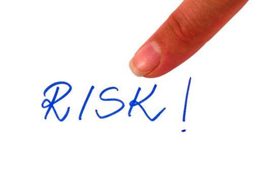 word risk on isolated white background and finger show point to it