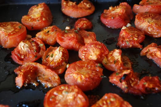 Roasted tomatoes on a tray