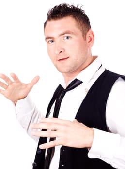 Guy the dancer poses in a white background