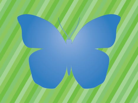 blue butterfly over green stripes background