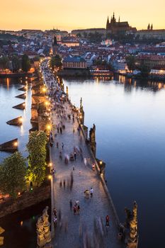 View of Vltava river with Charles bridge in Prague, Czech republic