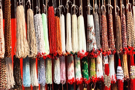 Indian beads in local market in Pushkar. Rajasthan, India, Asia.