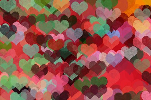 Colorful hearts abstract illustration. Grunge pattern background.