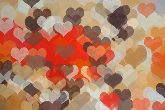 Hearts pattern abstract colorful illustration. Love and romance grunge background.