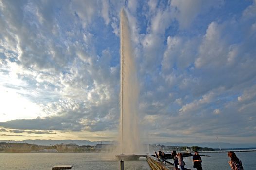 The tourist attraction jet D´ eau in Geneva, Switzerland.