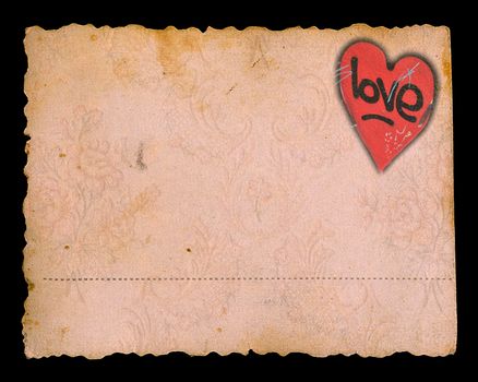 Valentine's day grunge postcard paper background. Red heart shape love abstract.