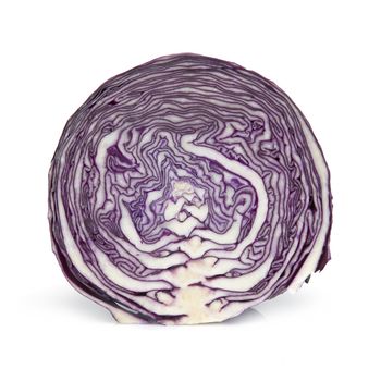 Red cabbage cut isolated over a white background.