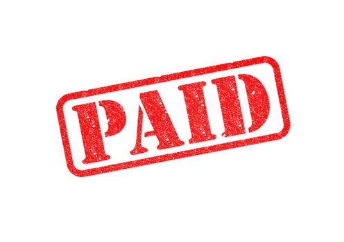 'PAID' Red Stamp over white background.