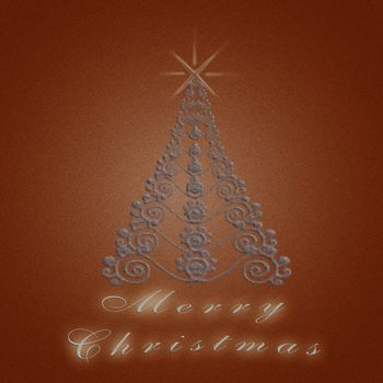 Christmas greeting  card with a tree in red tones