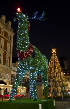 Topiary Reindeer in Covent Garden at Christmas.