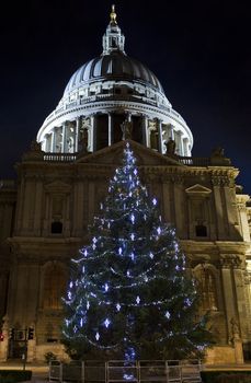 St. Paul's Cathedral and Christmas Tree in London.