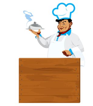 Funny Chef and wooden menu restaurant.Best food for gourmet