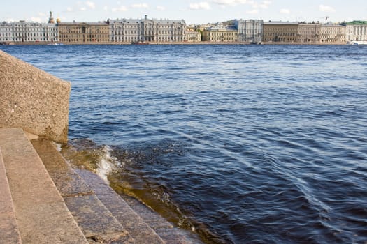 embankment of the Neva river. View of the city of St. Petersburg. Russia.