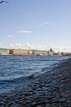 embankment of the Neva river. View of the city of St. Petersburg. Russia.