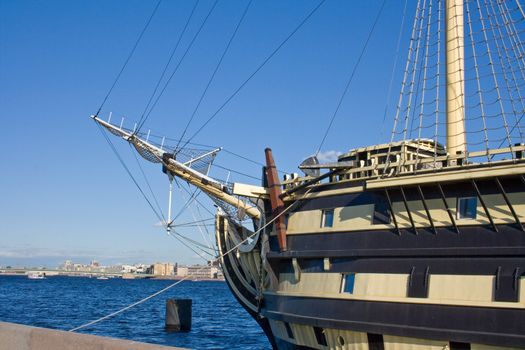 Sailboat in the embankment of the Neva river. St. Petersburg. Russia.