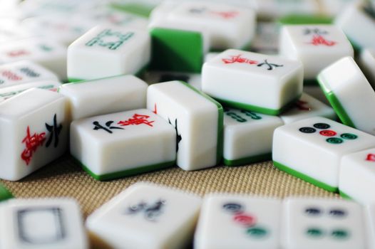 Chinese mahjong tiles on a table