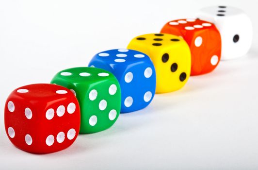 Six Dice over a white background.