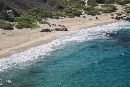 beach shore in Hawaii by the side of a cliff