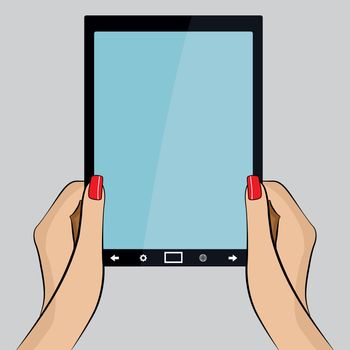 A Pop Art Illustration of a hand with a Tablet PC