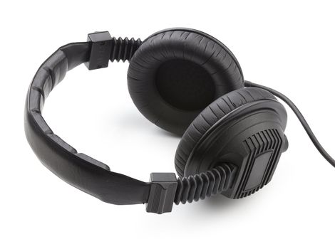 isolated black headphones on the white background
