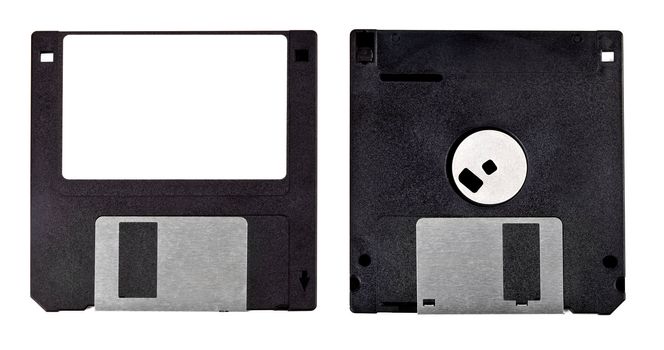 Both sides of Floppy Disk isolated over a white background.