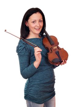 teenage girl posing with violin