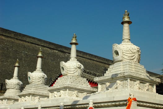 White towers or stupa in a Tibetan lamasery
