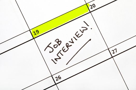 Date for a Job Interview written on a Calendar.