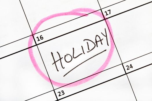 Holiday date marked on a Calendar.