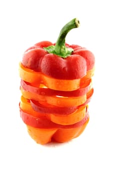 slices of colorful sweet bell pepper on white background .