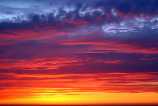 View on floccus clouds in setting sun