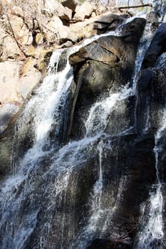 Water streams fall from high mountain