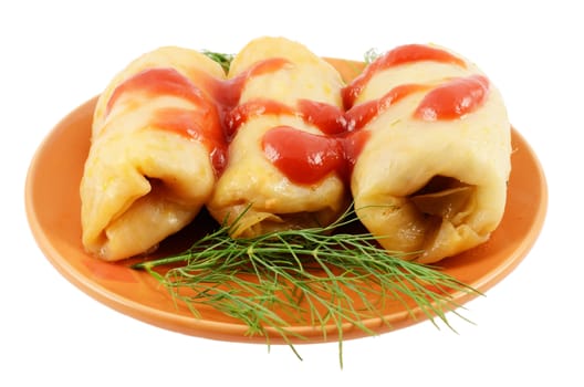 stuffed cabbages with ketchup and fennel