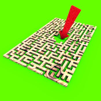 arrow over a labyrinth hits the target on the green field