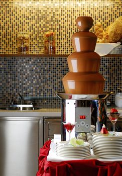 Gourmet chocolate fondue with fruit