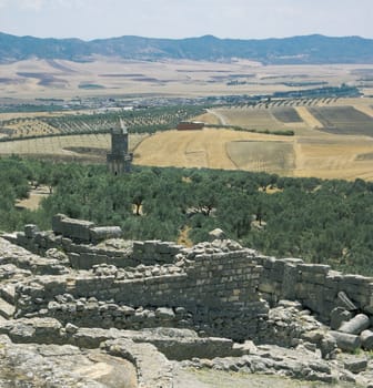  Ruins of ancient roman town Dougga in Tunisia, Nothern Africa 